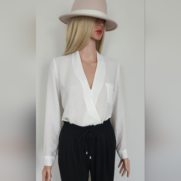 TOPSHOP BLOUSE CHIFFON SEMI SHEER FAUX WRAP LONG SLEEVE SHIRT US.2 - Picture 1 of 9